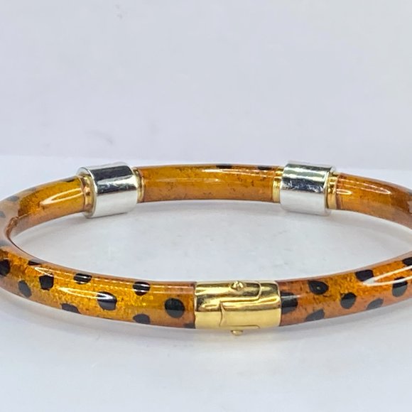 SOHO 0.32ct Diamond & Leopard Enamel bangle-18K yellow gold Italy 17.5g JR7645 - Picture 4 of 8